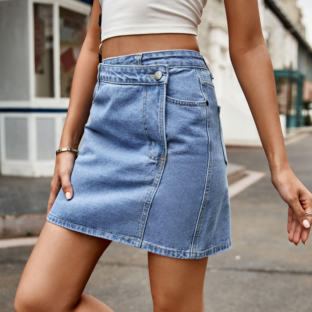 Asymmetrical Denim Mini Skirt - Tropical Daze