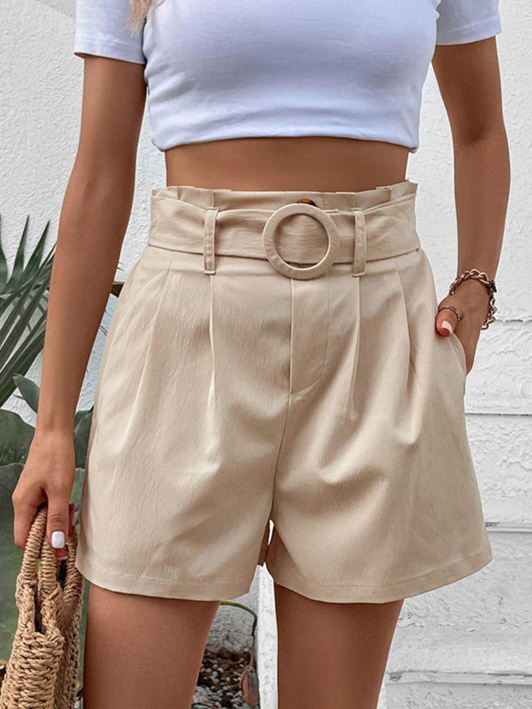 Belted Shorts with Pockets Cream - Tropical Daze