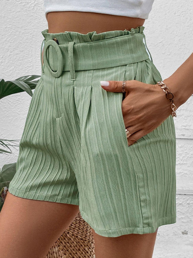 Belted Shorts with Pockets Gum Leaf - Tropical Daze