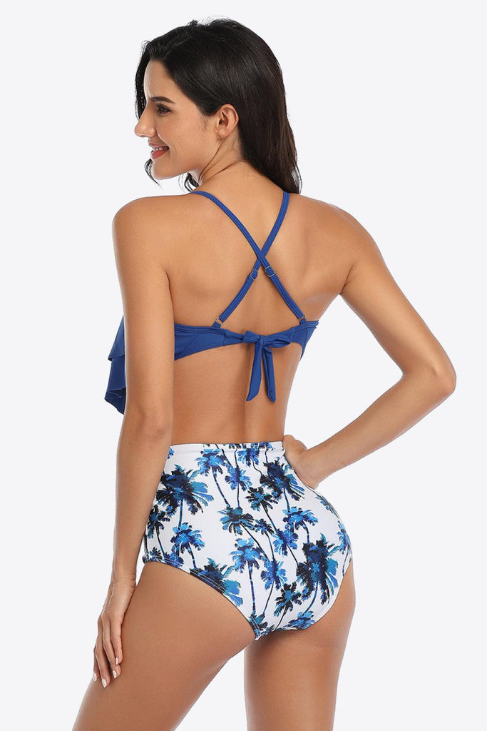 Botanical Print Ruffled Two-Piece Swimsuit - Tropical Daze