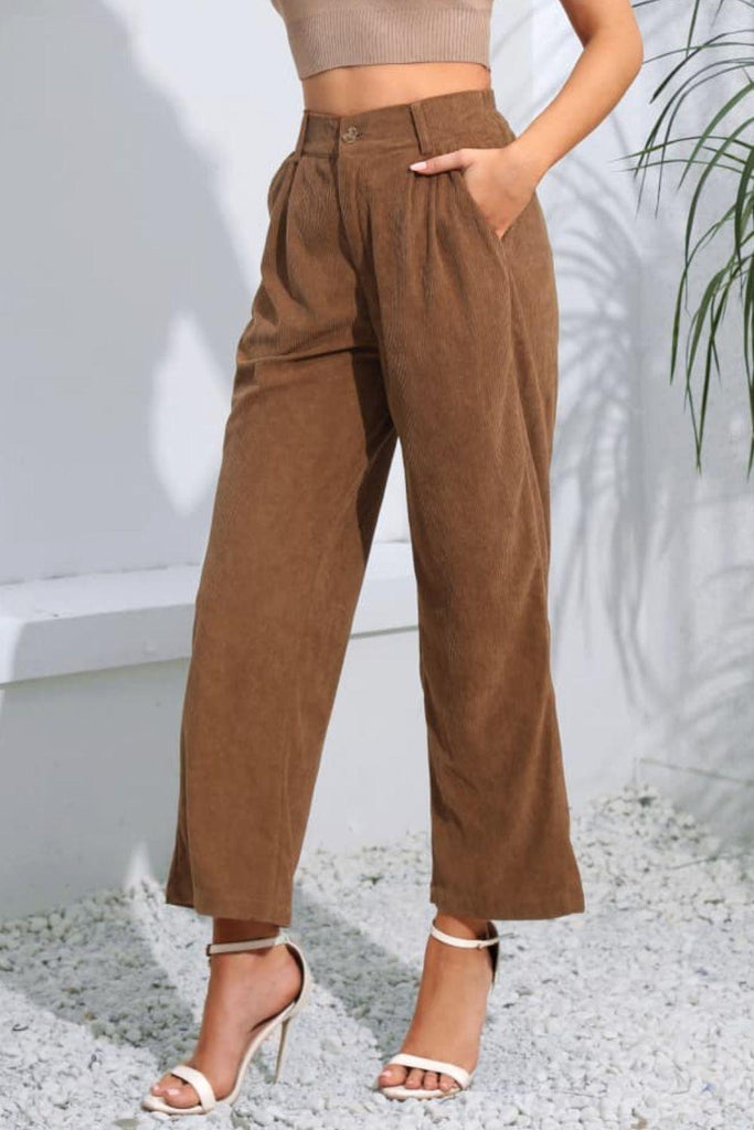 Buttoned Straight Hem Long Pants - Tropical Daze