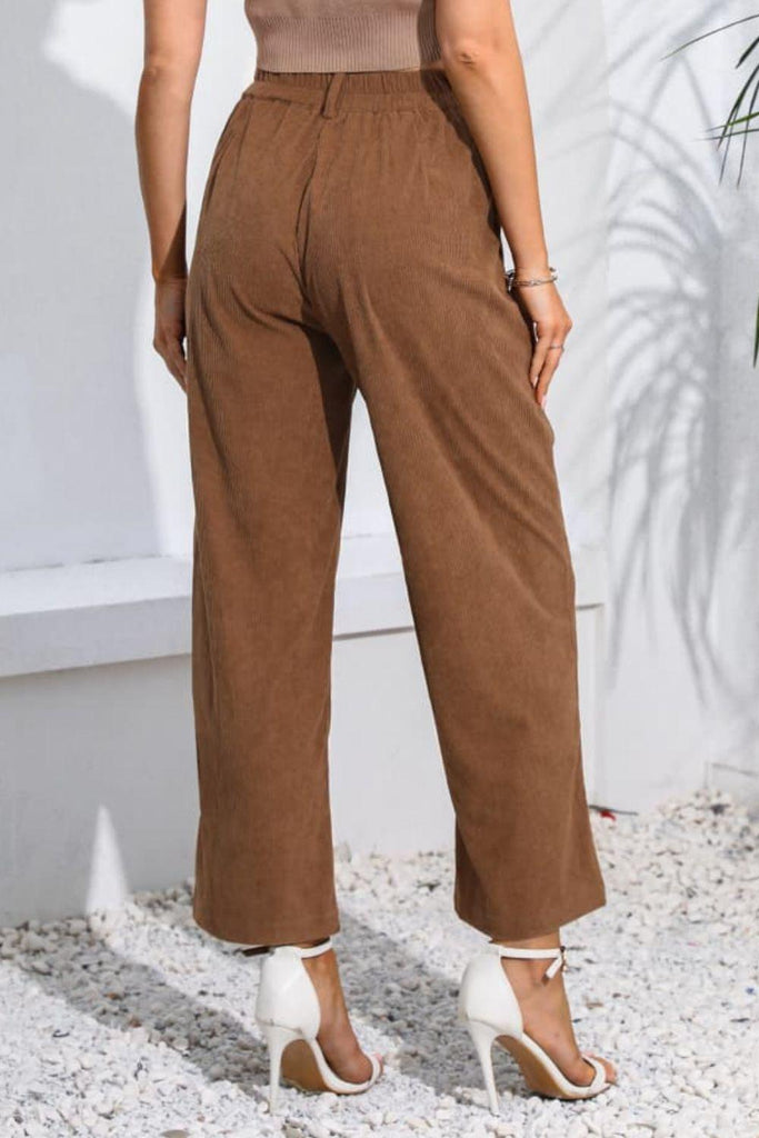 Buttoned Straight Hem Long Pants - Tropical Daze