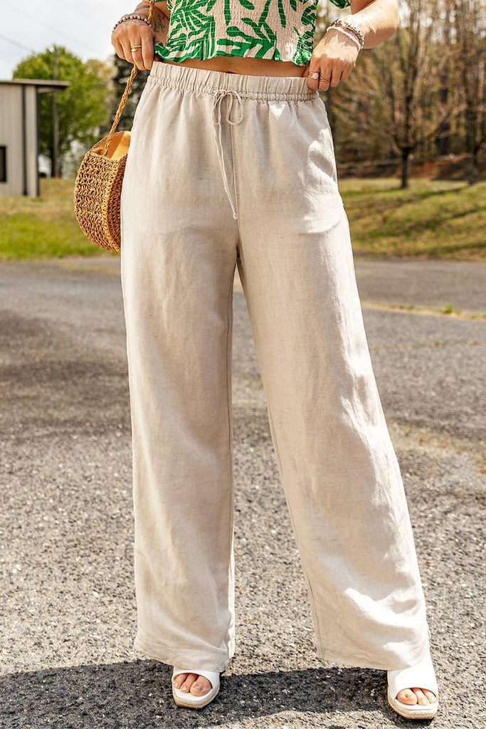 Drawstring Waist Straight Leg Pants - Tropical Daze