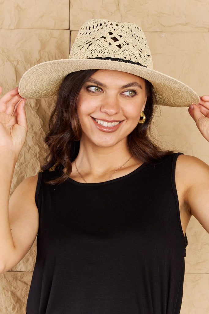Fame Fight Through It Lace Detail Straw Braided Fashion Sun Hat - Tropical Daze