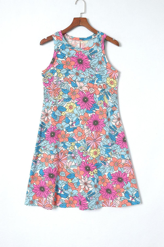 Floral Round Neck Sleeveless Dress - Tropical Daze