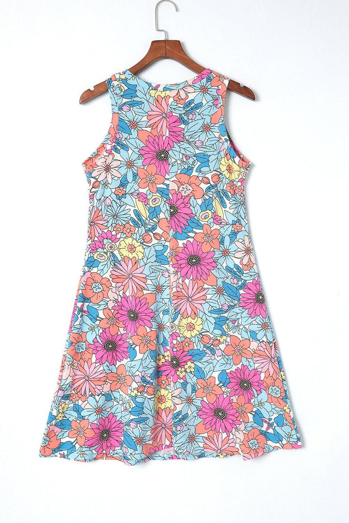 Floral Round Neck Sleeveless Dress - Tropical Daze