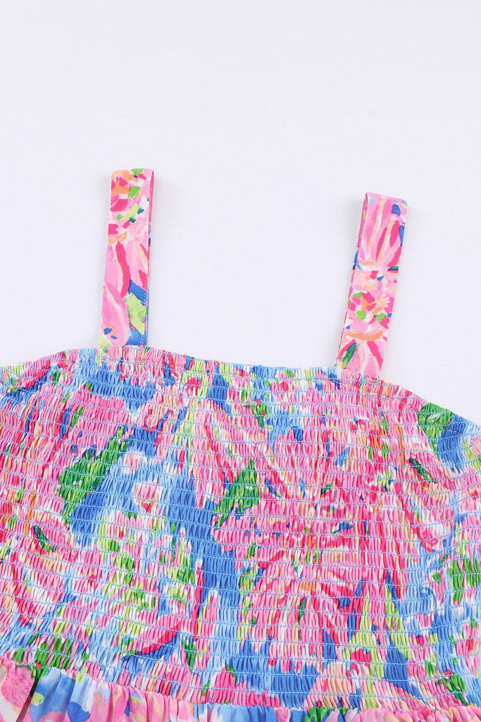 Floral Smocked Square Neck Jumpsuit with Pockets - Tropical Daze