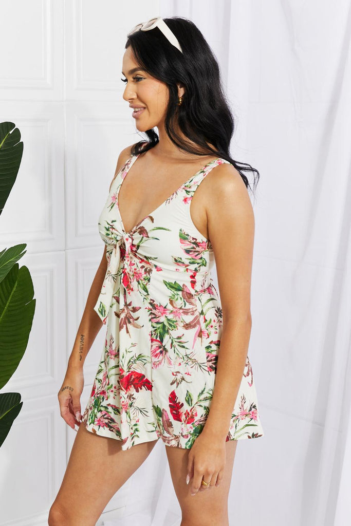 Marina West Swim Sail With Me V-Neck Swim Dress in Cream - Tropical Daze