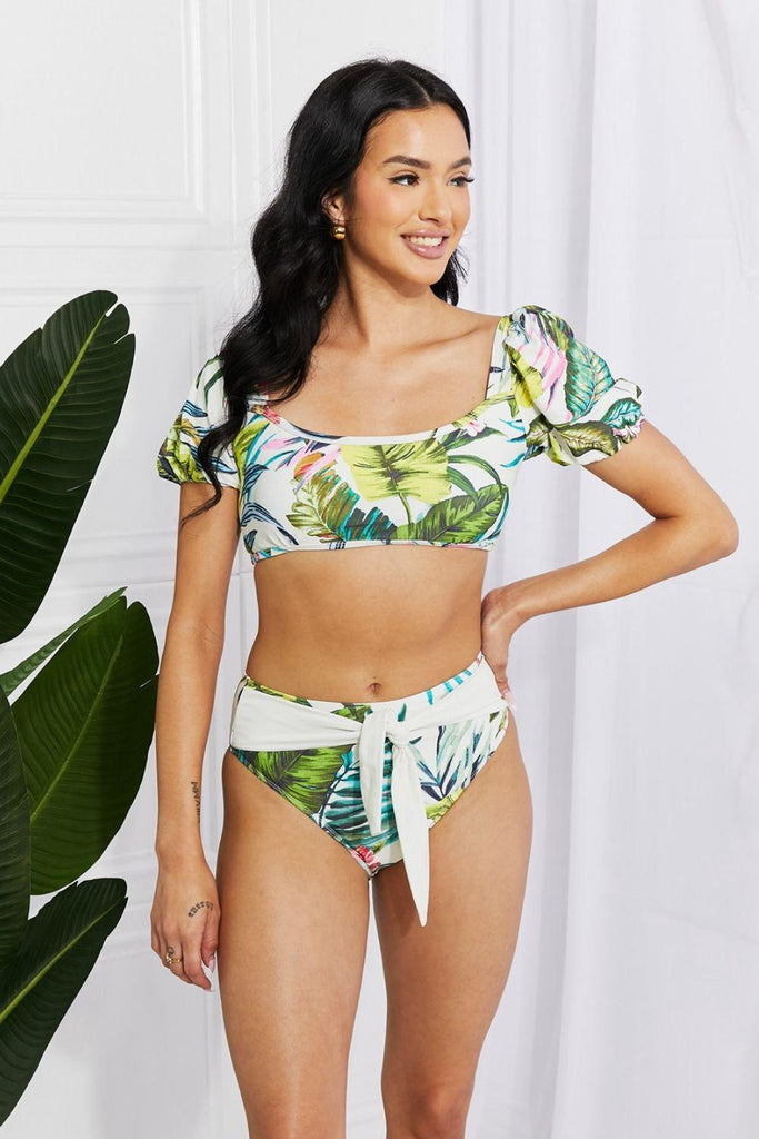 Marina West Swim Vacay Ready Puff Sleeve Bikini in Floral - Tropical Daze