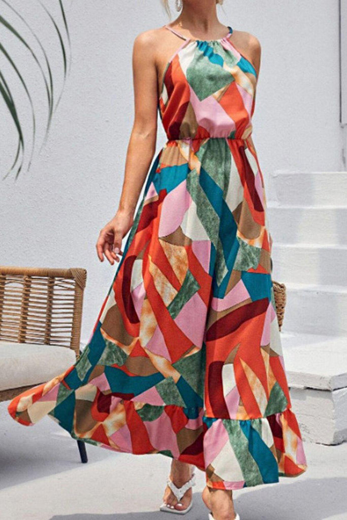 Multicolored Tied Grecian Neck Maxi Dress - Tropical Daze