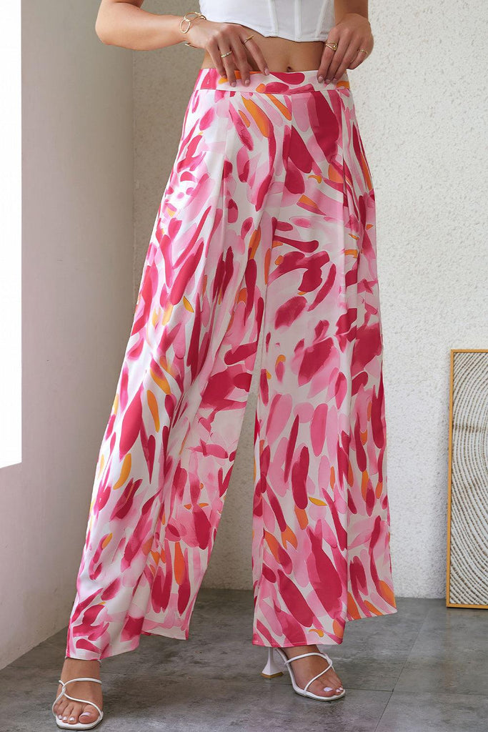 Printed High Waist Wide Leg Pants - Tropical Daze