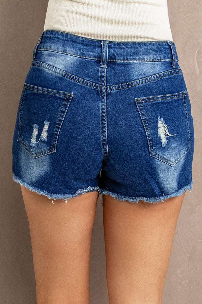 Spliced Lace Distressed Denim Shorts - Tropical Daze