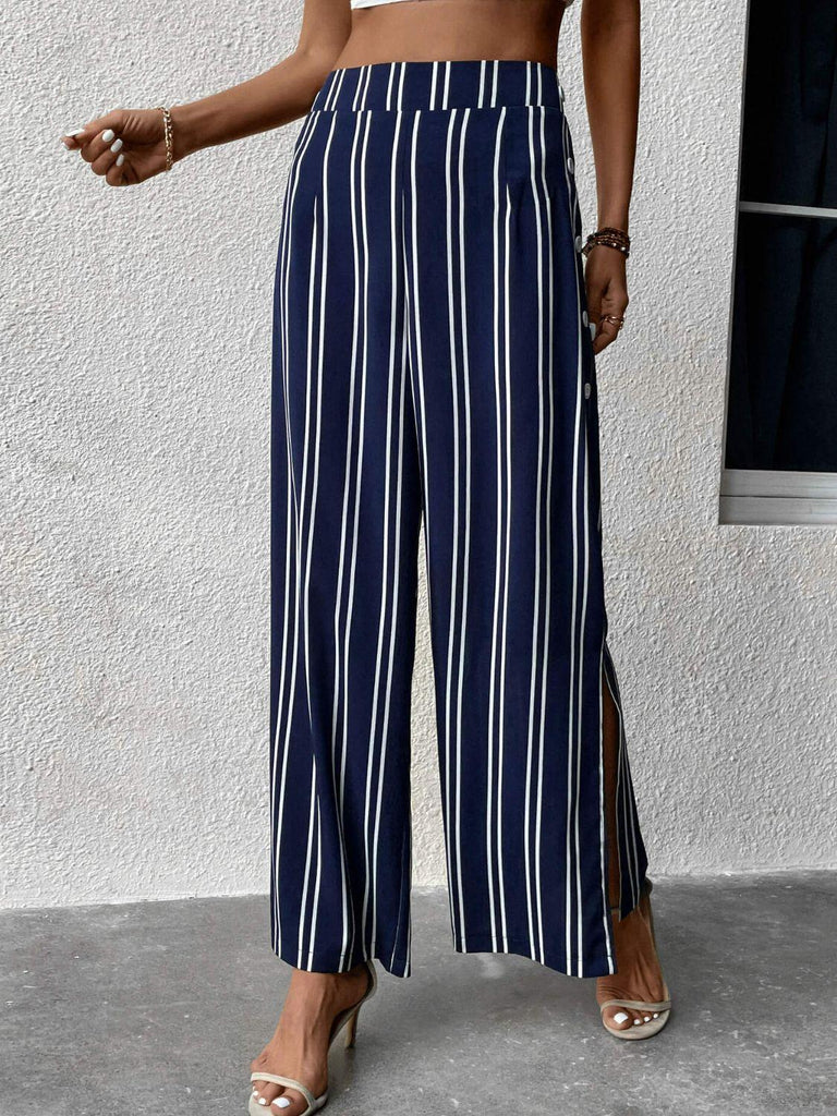 Striped Slit Wide Leg Pants - Tropical Daze