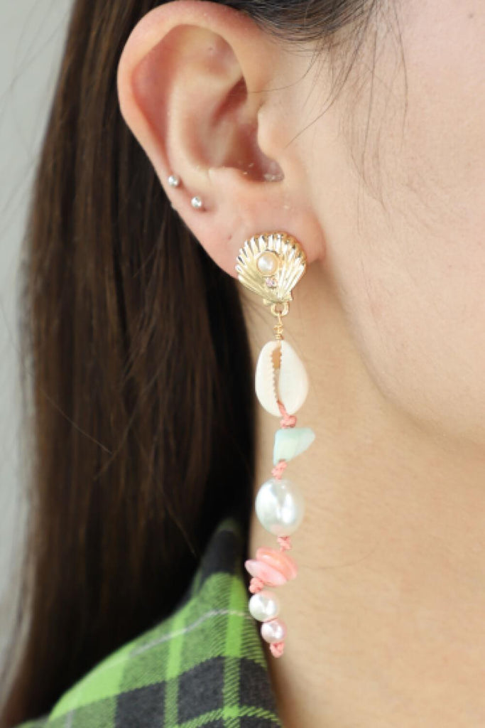 Synthetic Pearl Shell Drop Earrings - Tropical Daze