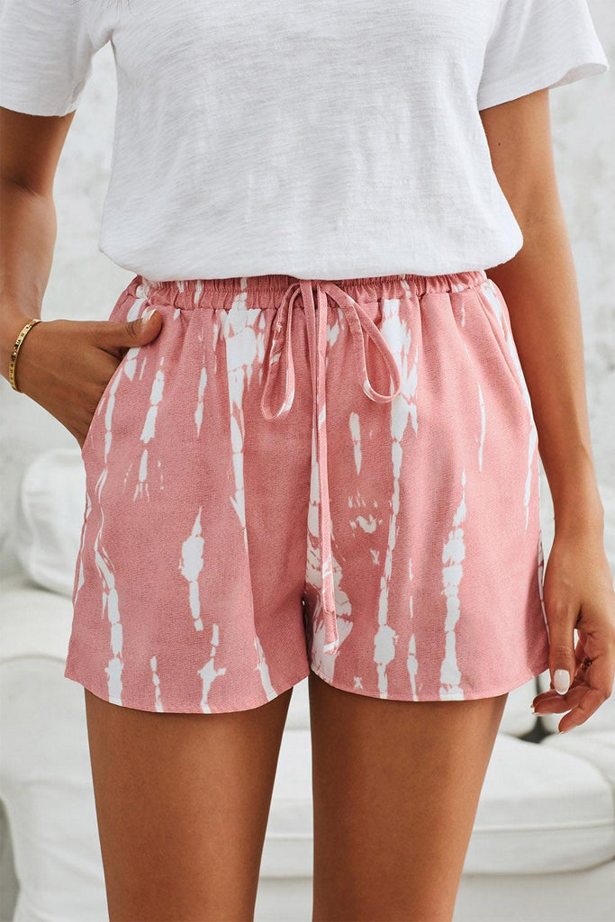 Tie-Dye Drawstring Waist Shorts with Pockets - Tropical Daze