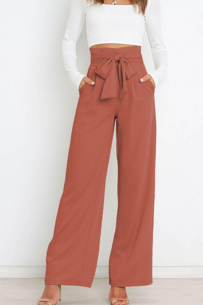 Tie Front Paperbag Wide Leg Pants - Tropical Daze