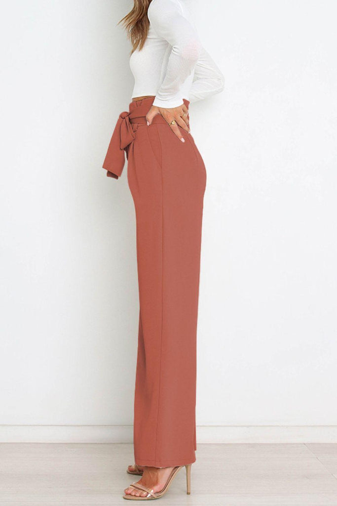 Tie Front Paperbag Wide Leg Pants - Tropical Daze