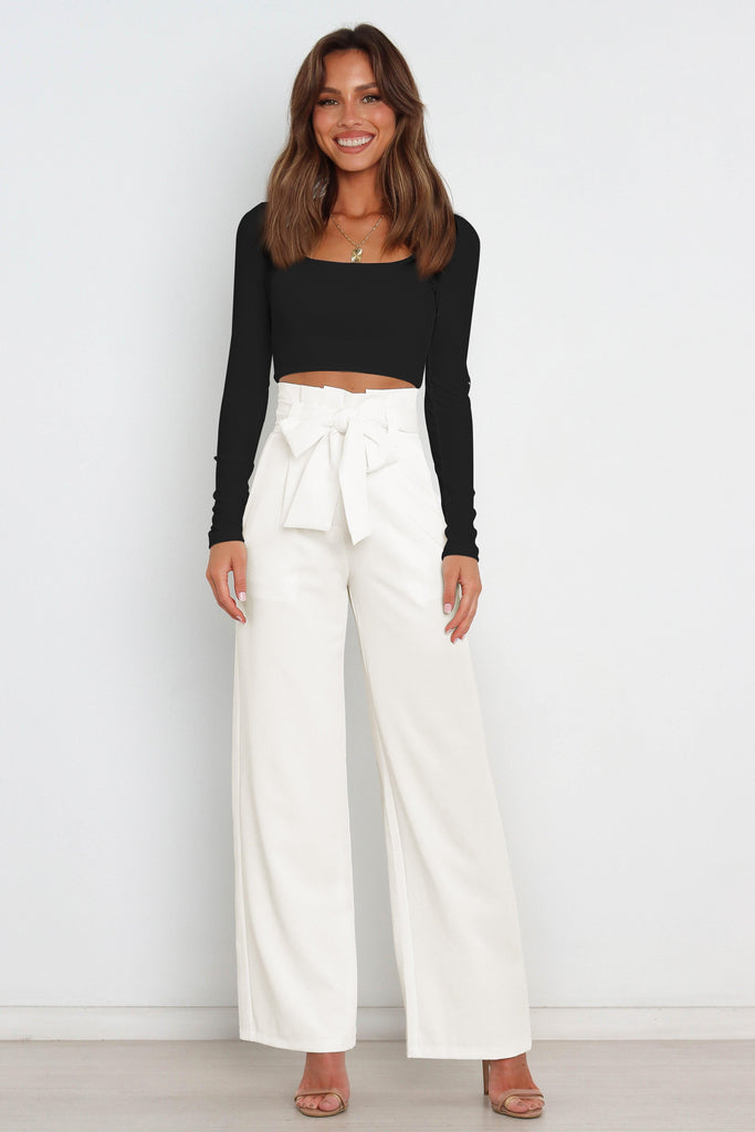 Tie Front Paperbag Wide Leg Pants - Tropical Daze