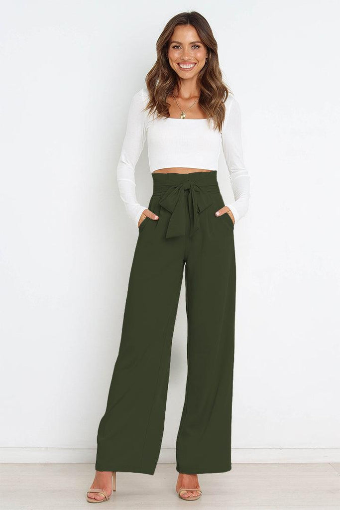 Tie Front Paperbag Wide Leg Pants - Tropical Daze