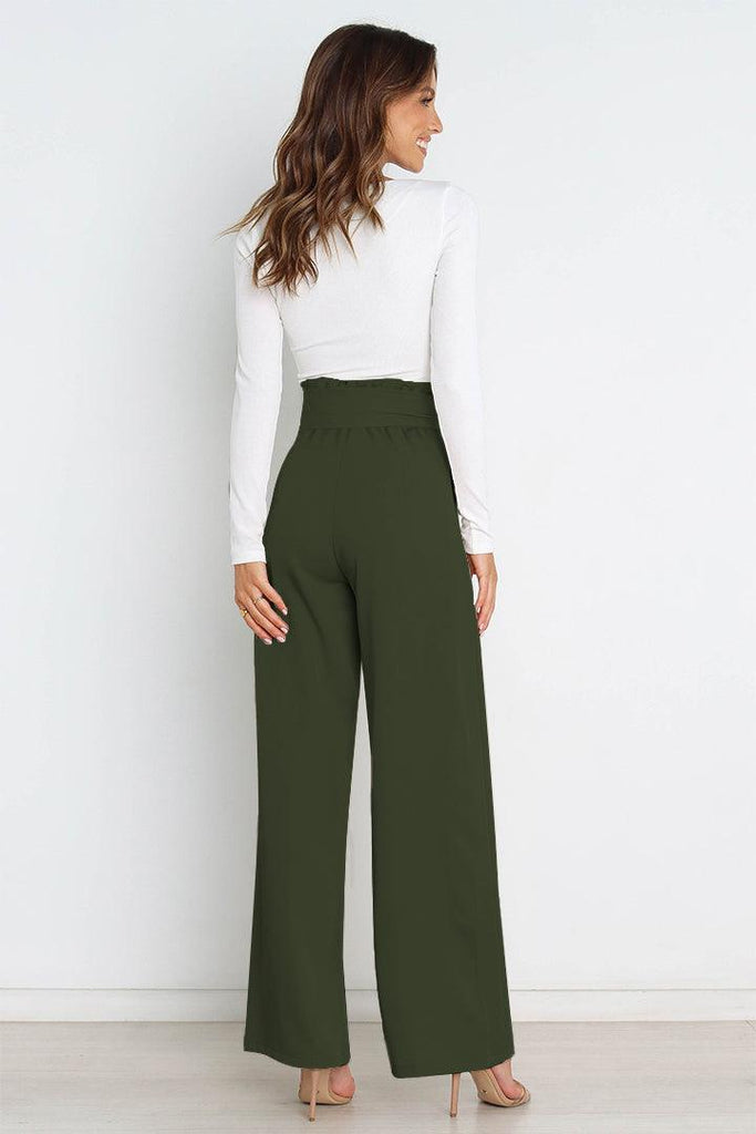 Tie Front Paperbag Wide Leg Pants - Tropical Daze