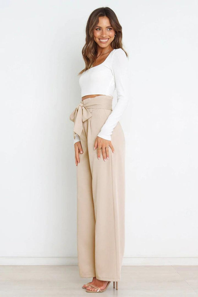 Tie Front Paperbag Wide Leg Pants - Tropical Daze