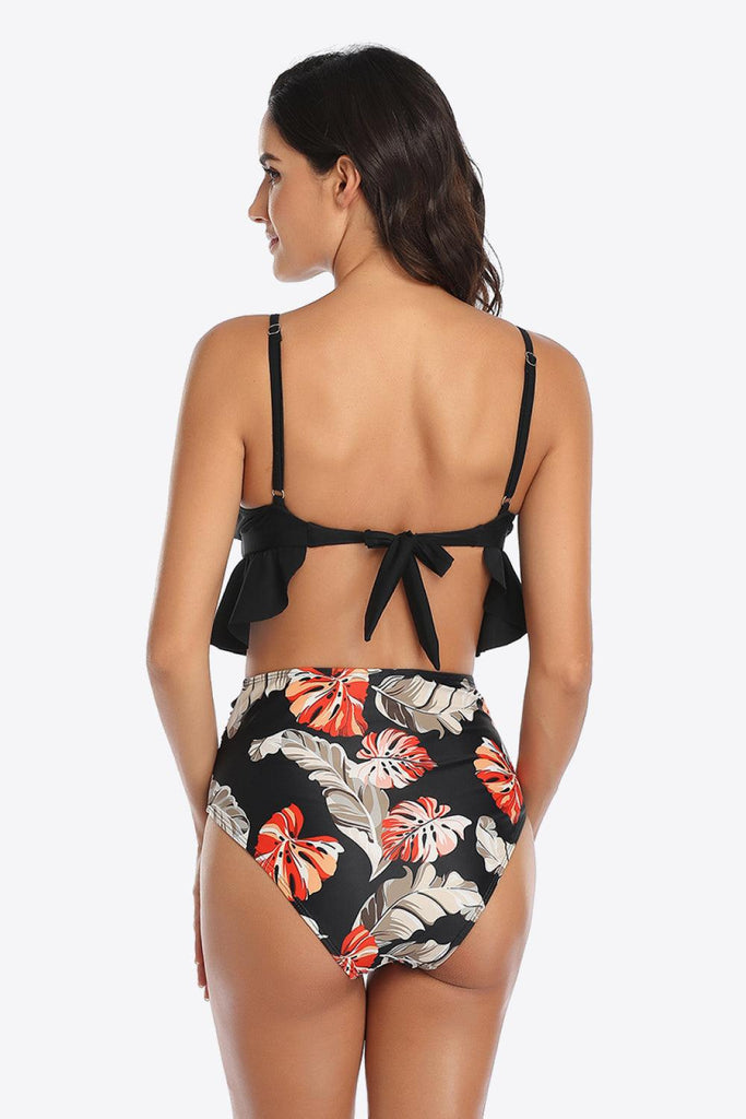 Tropical Print Ruffled Two-Piece Swimsuit - Tropical Daze