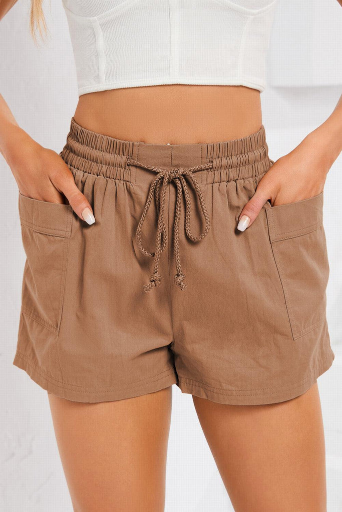 Drawstring Smocked Waist Pocketed Shorts - Tropical Daze