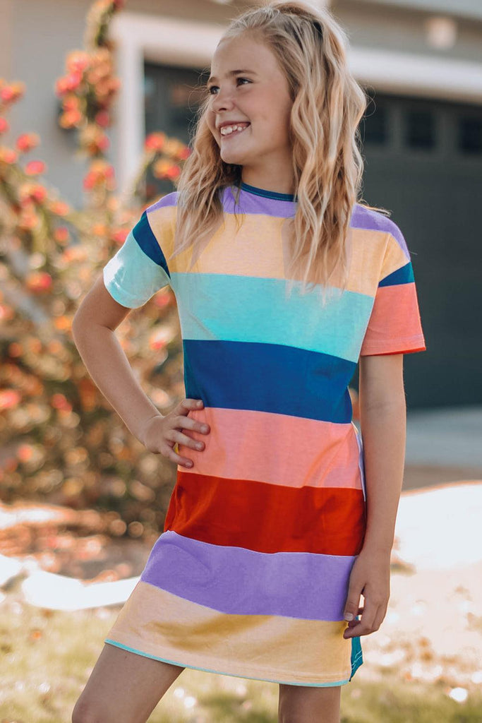 Girls Color Block Side Slit Mini Dress in Multi - Tropical Daze