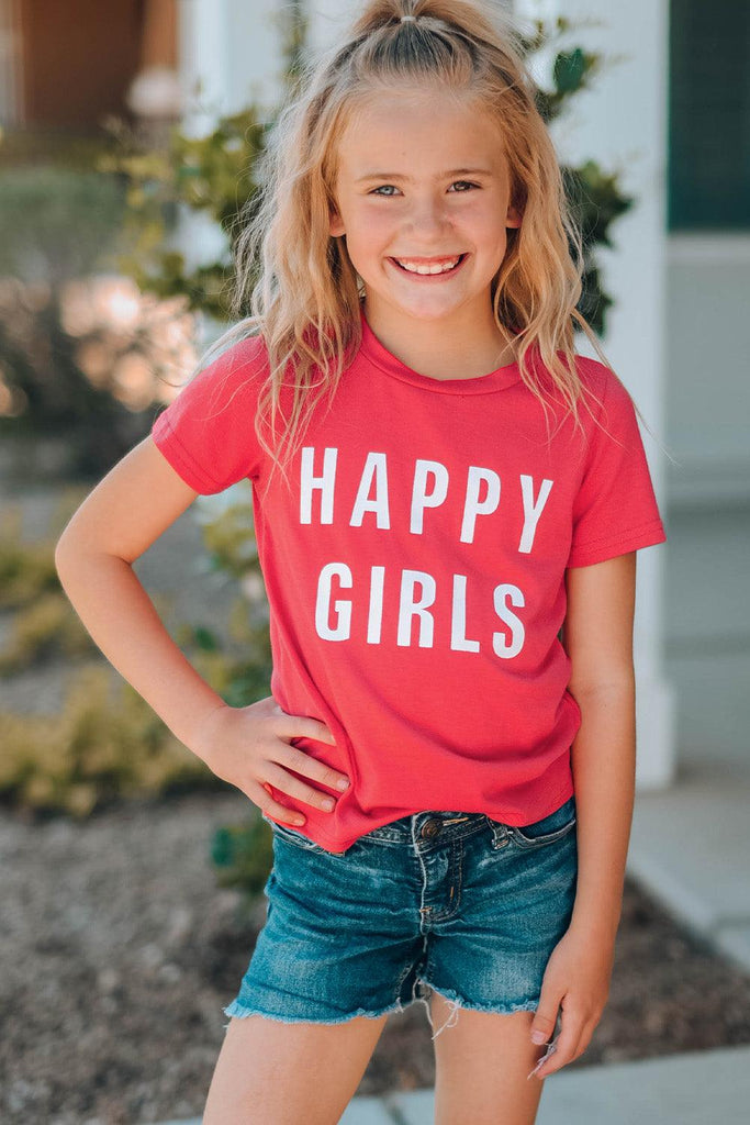 Girls Letter Graphic Short Sleeve T-Shirt in Salmon - Tropical Daze