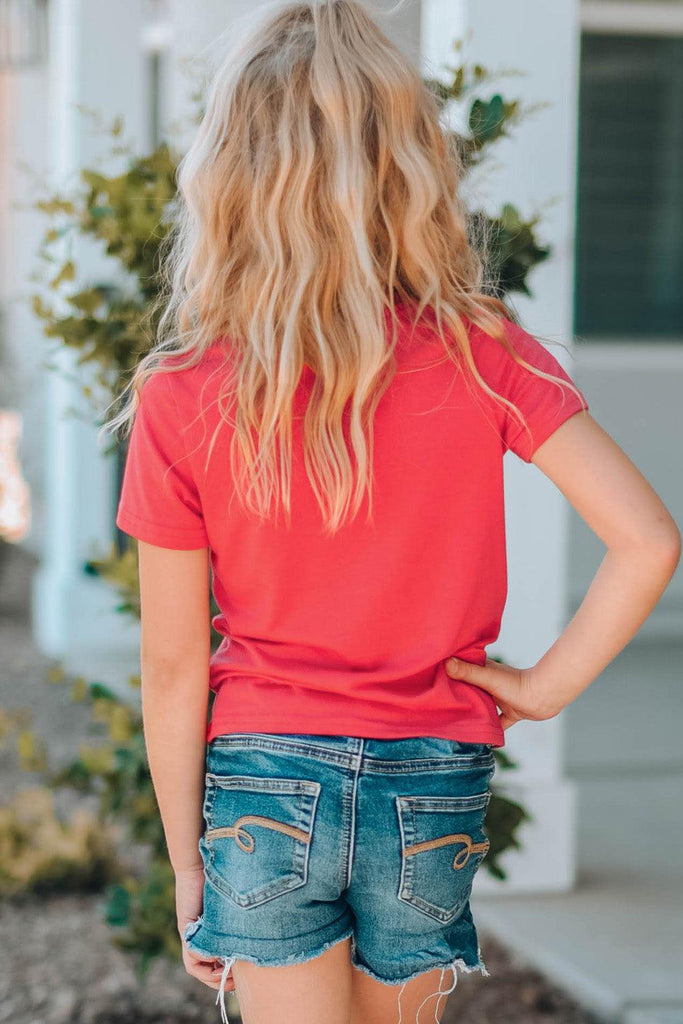 Girls Letter Graphic Short Sleeve T-Shirt in Salmon - Tropical Daze