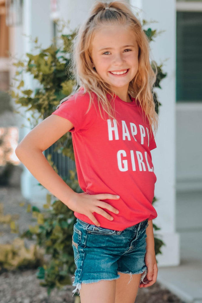 Girls Letter Graphic Short Sleeve T-Shirt in Salmon - Tropical Daze