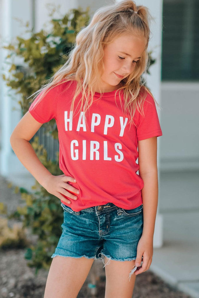 Girls Letter Graphic Short Sleeve T-Shirt in Salmon - Tropical Daze