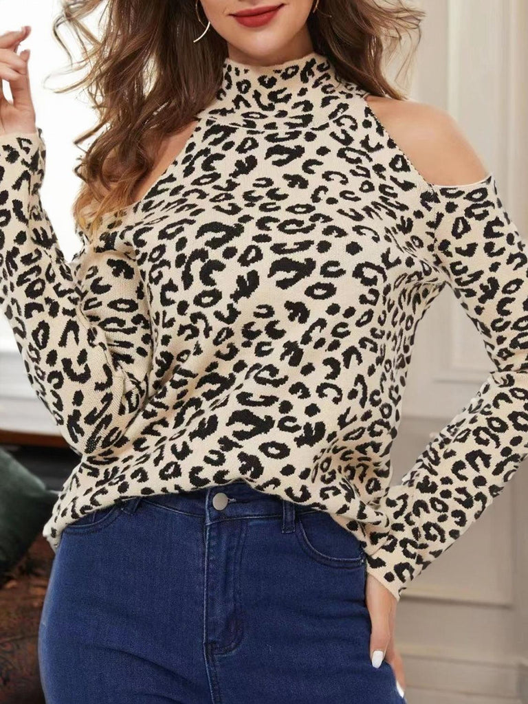 Leopard Cold-Shoulder Sweater - Tropical Daze