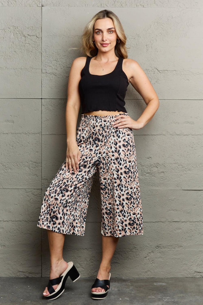 Ninexis Leopard High Waist Flowy Wide Leg Pants with Pockets - Tropical Daze