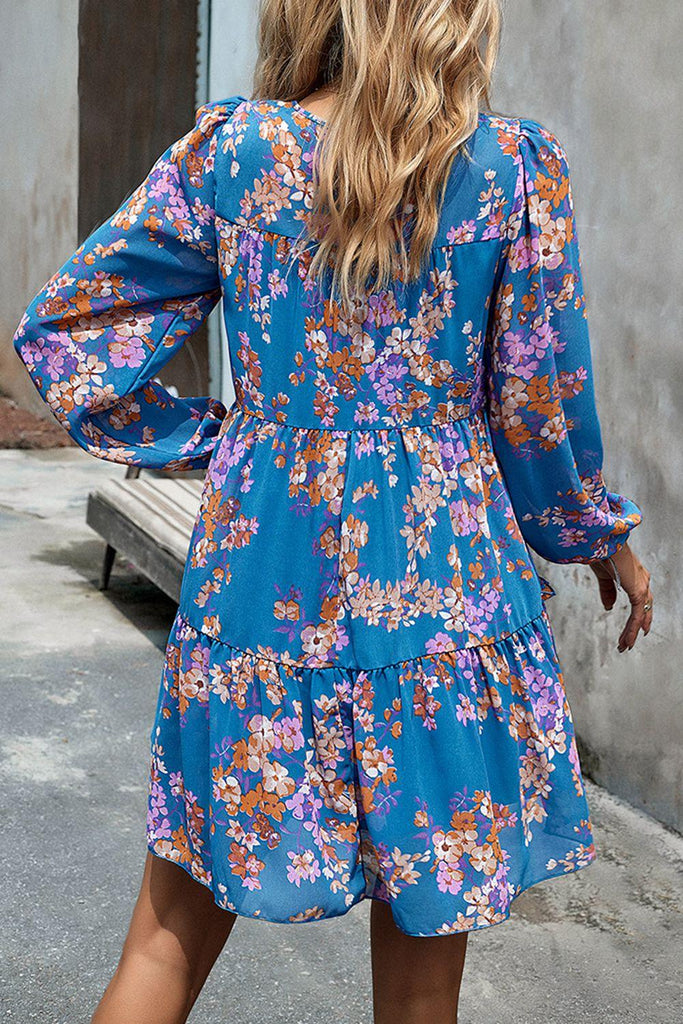 Smocked Floral Print Long Sleeve Mini Dress - Tropical Daze