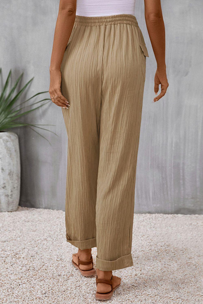 Tie Waist Pocketed Long Pants - Tropical Daze