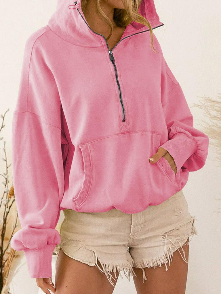 Zip-Up Dropped Shoulder Hoodie - Tropical Daze