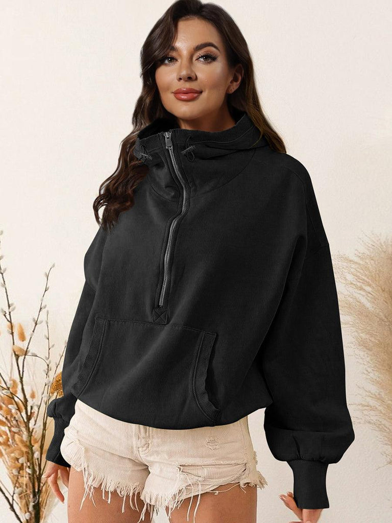 Zip-Up Dropped Shoulder Hoodie - Tropical Daze