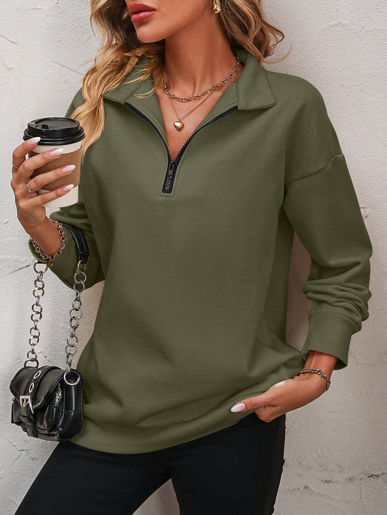 Zip-Up Dropped Shoulder Sweatshirt - Tropical Daze